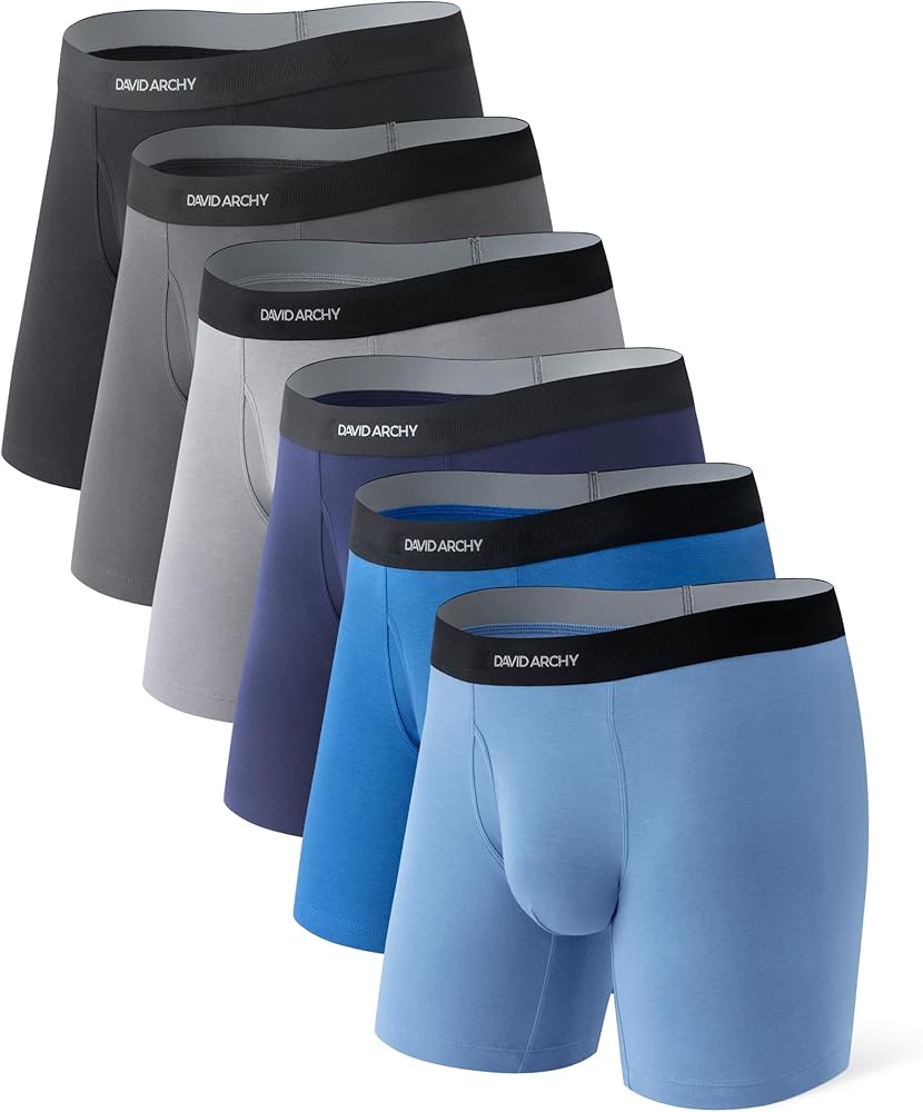 DAVID ARCHY Mens Underwear Cotton Moisture Wicking Comfortable Soft and Breathable Boxer Briefs for Men 6 Pack