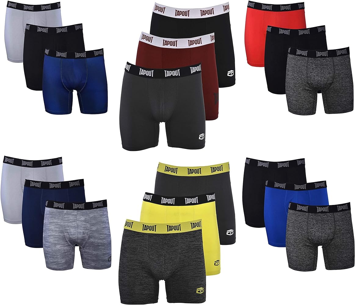 TAPOUT Mens Performance Boxer Briefs - 3-Pack Stretch Performance Training Underwear Breathable Athletic Fit No Fly