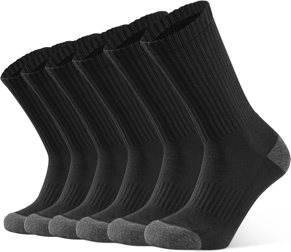 Closemate Mens Crew Socks Cotton Cushioned Moisture Wicking Sport Socks Breathable Training Athletic Socks 6 Pairs