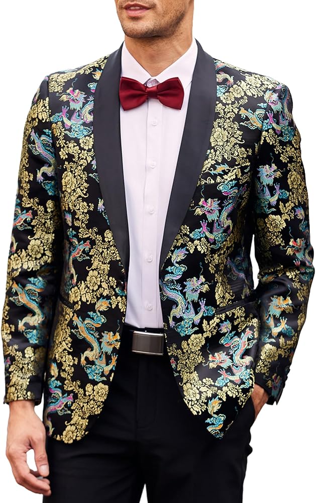 COOFANDY Men's Floral Tuxedo Jacket Luxury Embroidered Stylish Suit Blazer Jacket for Wedding Party Dinner