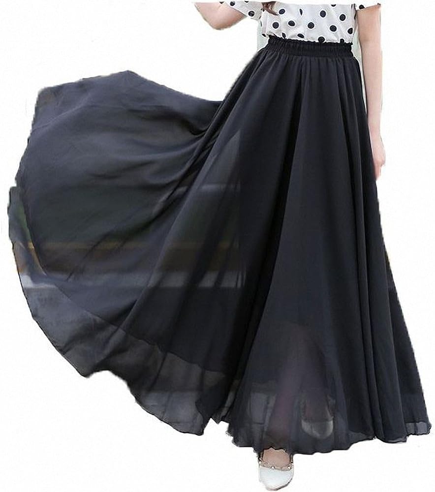Afibi Womens Chiffon Retro Long Maxi Skirt Beach Ankle Length Skirt