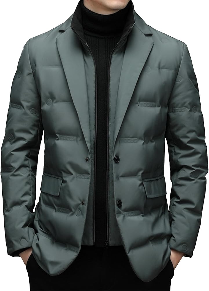 Men's Suit Collar Insulated Puffer Jacket Winter Thermal Business Blazer Down Coats Windproof Padded Puffy Coat