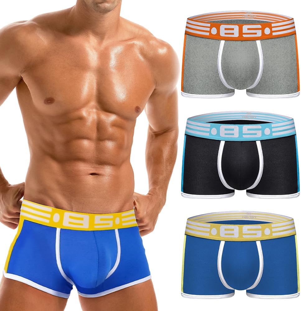 Mens Trunk Underwear Low Rise Boxer Briefs for Men Comfort Moisture-Wicking Pouch Underwear 3 Pack