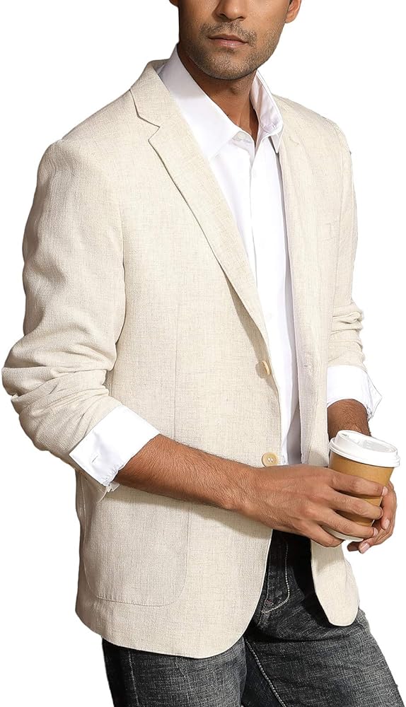 PJ Paul Jones Men's Casual Slim Fit Linen Jacket Lightweight 2 Button Blazer Sport Coat
