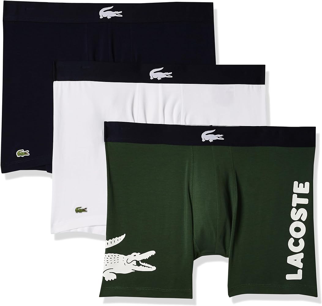 Lacoste mens Iconic Fashion 3 Pack Cotton Stretch Boxer Briefs, Thyme/Navy Blue-white, Small US