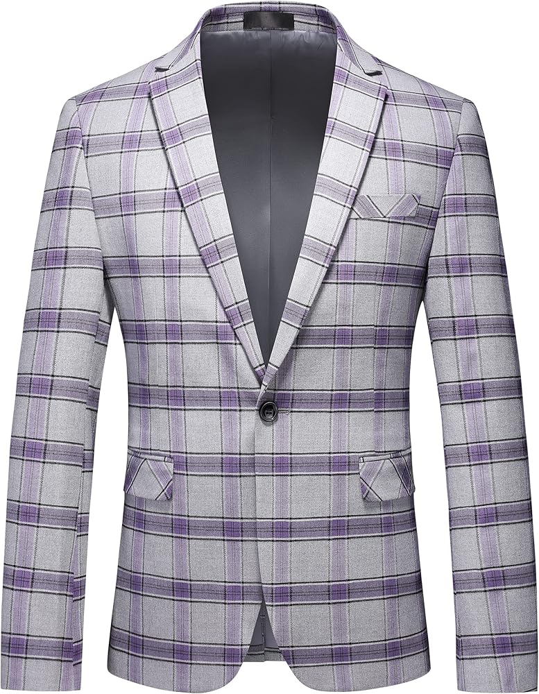 UNINUKOO Men's Blazer Plaid Sport Coat Casual Lightweight Checkered Suit Jacket Summer Jacket Men