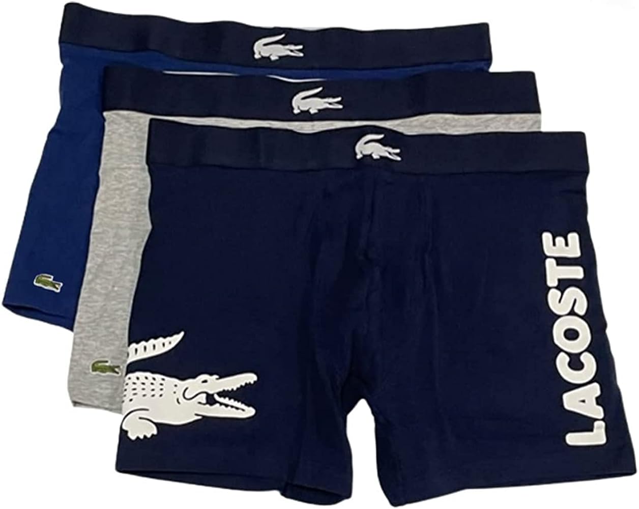 Lacoste mens Iconic Fashion 3 Pack Cotton Stretch Boxer Briefs, Navy Blue/White-Silver Chine-methylene, X-Small US