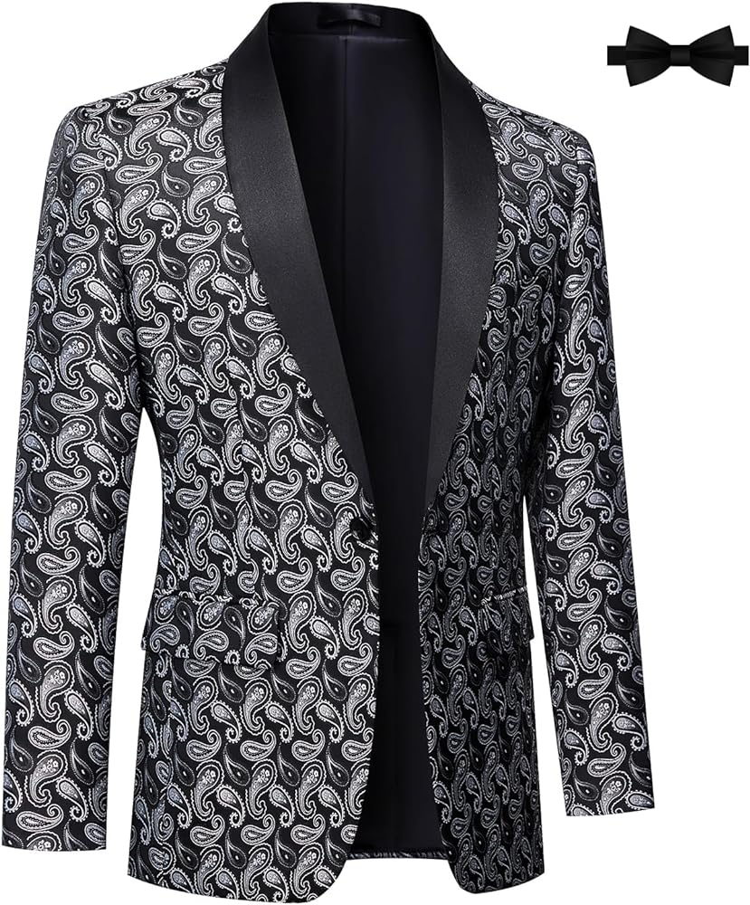 Mens Paisley Floral Tuxedo Jacket Slim Fit One Button Blazer Jacket Shawl Lapel Dinner Party Prom Tuxedo 2024