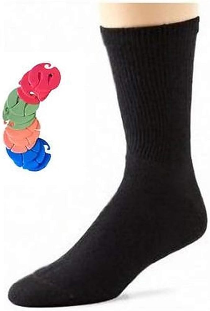 Hanes Men's Cushion Crew Socks 12-Pack (Black) with 12 Free Sock Clips