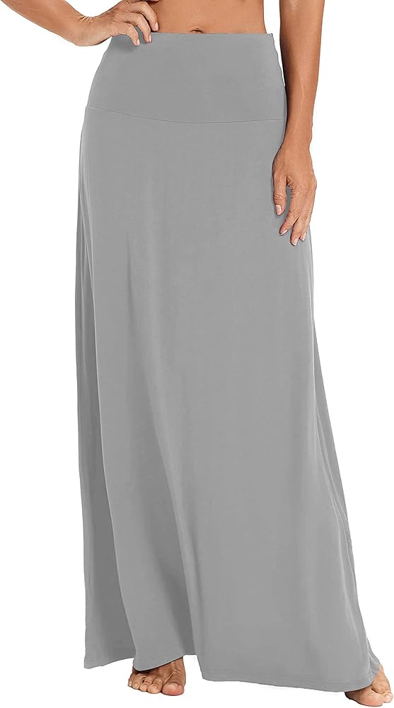 EXCHIC Women's Bohemian Style Print/Solid Elastic Waist Long Maxi Skirt