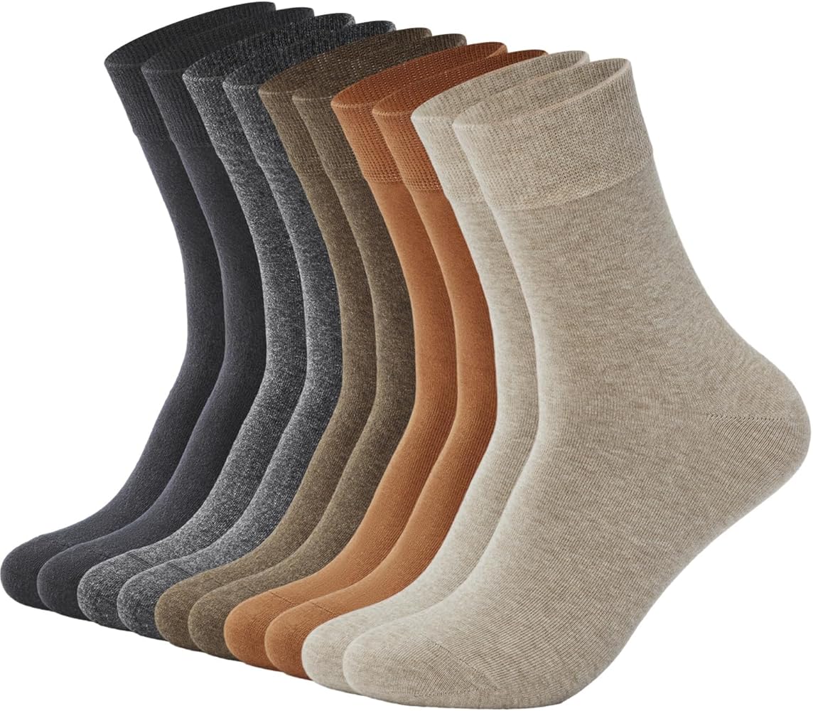 J-BOX Mens Cotton Crew Socks, Breathable Dress Socks, Casual Lightweight Comfortable (8/10 pairs)