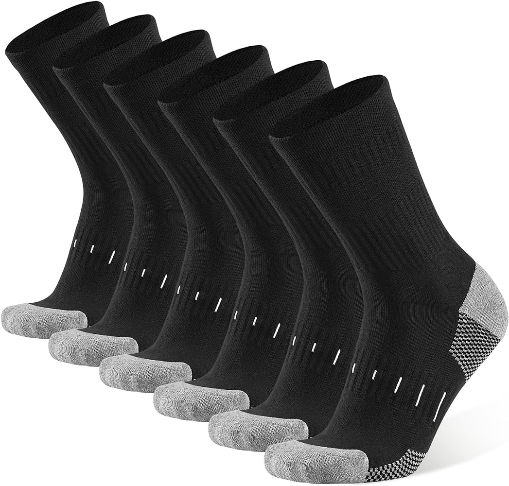 Men's Cotton Moisture Wicking Heavy Cushion Crew Work Socks,6-12, 6Pairs
