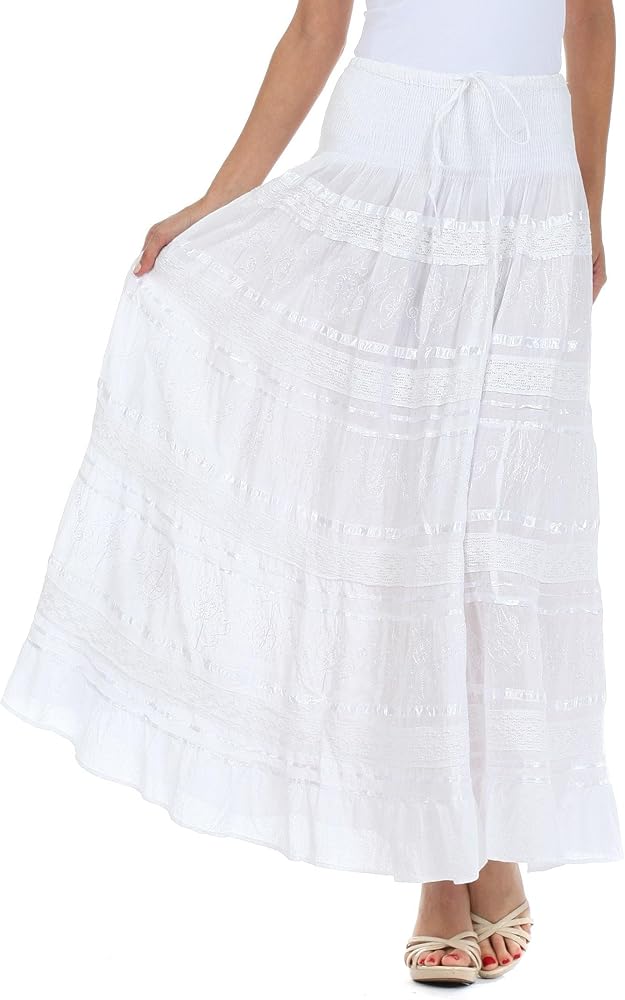 Sakkas Lace and Ribbon Peasant Boho Skirt