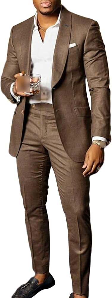Men's Shawl Lapel 2 Piece Suit Vintage Party Dinner Wedding Tuxedo Suits Solid Single Breasted Blazer Pants Set