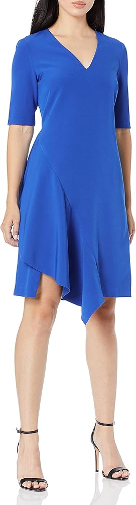 Maggy London Women's Dream Crepe Fit and Flare with Cascade Skirt and Sleeve