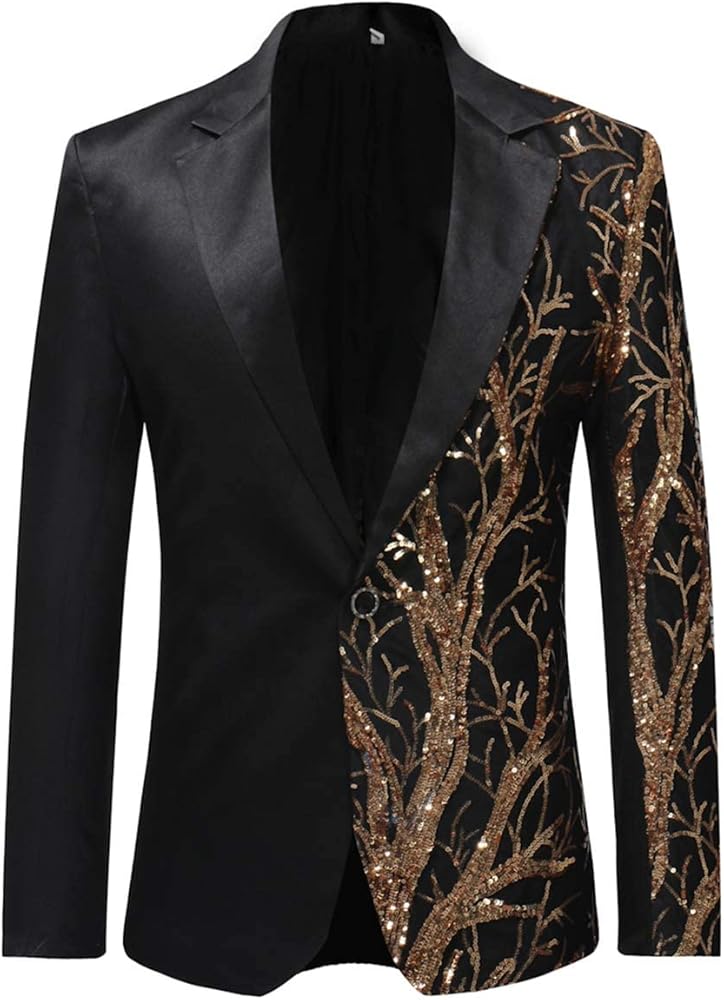 Cloudstyle Mens Stylish Dinner Tux Dress Blazer Slim Fit Gold Sequin Suit Jacket Sport Coat