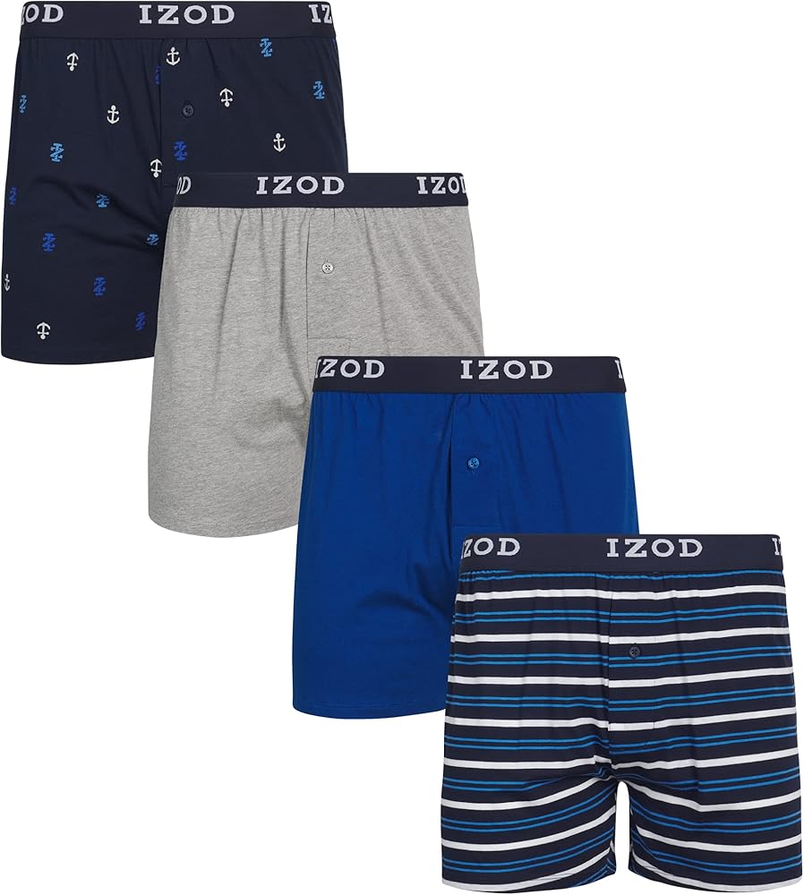 IZOD Men's Boxer Shorts - 4 Pack Classic Knit Underwear Boxers with Functional Fly - Soft Breathable Boxers for Men (M-2XL)