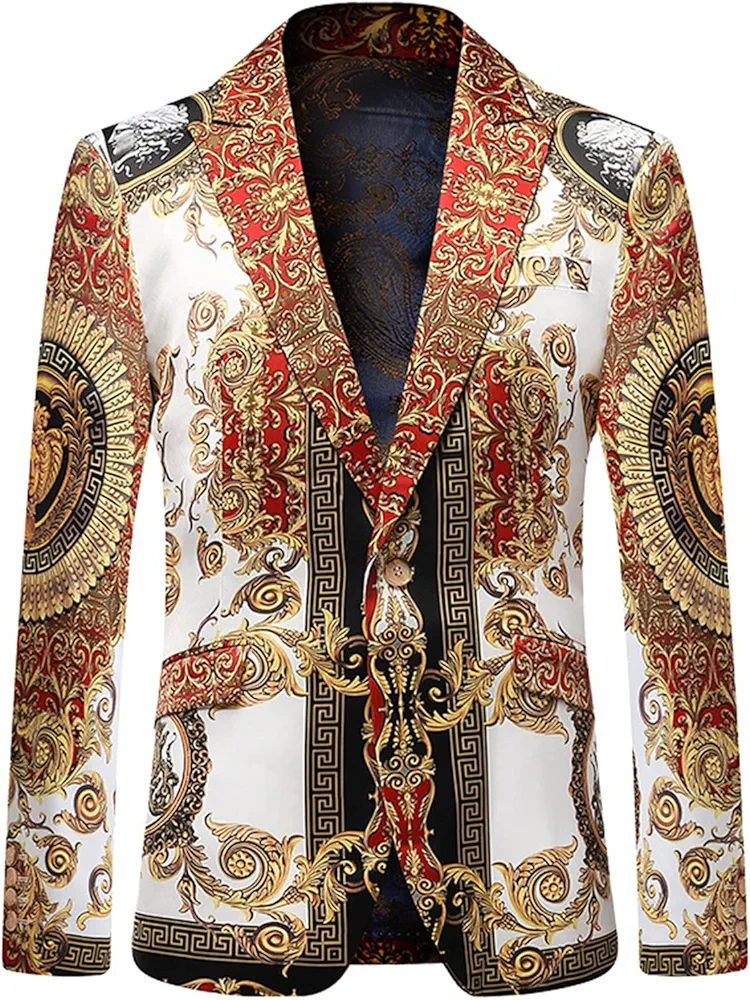 Mens Suit Blazer Jacket Business Sports Coat Floral Tuxedo Jackets Embroidered Suit Lapel Counter Coat for Party
