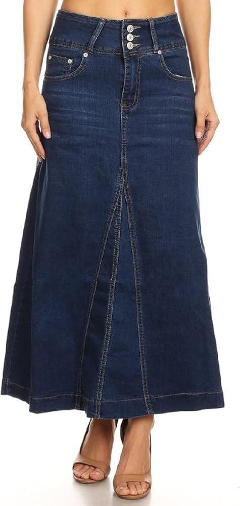 Women's Plus/Juniors Size High Rise A Line Long Jeans Maxi Flared Denim Skirt