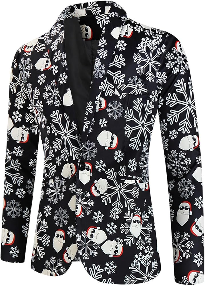 Mens Christmas Suit Jacket Ugly Christmas Blazer Jacket Funny Xmas Santa Party Blazers Sport Coat Christmas Suit for Men