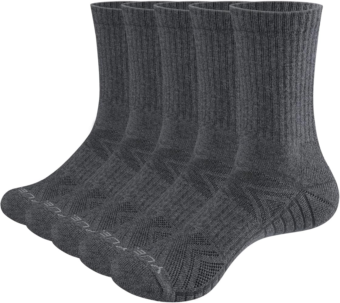 Men's Moisture Wicking Cotton Gym Training Athletic Cushioned Crew Socks for Men 6-9/9-11/10-13, 5 Pairs