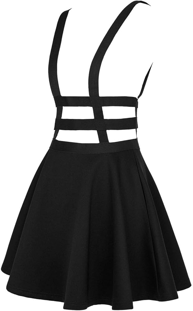 EXCHIC Women's Braces Skirt Pleated A-Line Suspender Mini Skirt