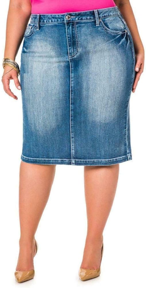 Jack David/Voir Twill Womens Plus Size Button Front Skirt Stretch Denim Jeans 1X 2X 3X