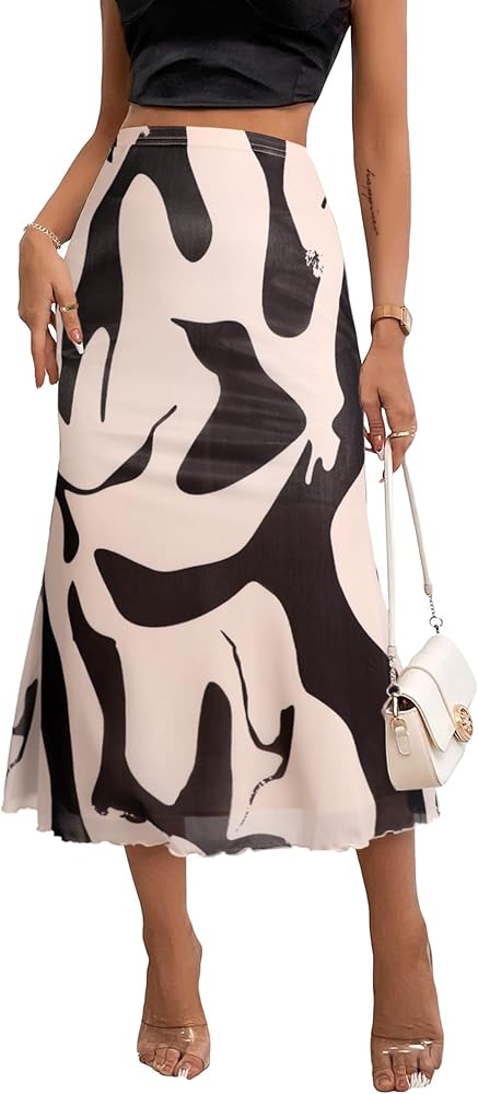 Avanova Women Allover High Waisted A Line Long Skirt Print Pleated Midi Skirt