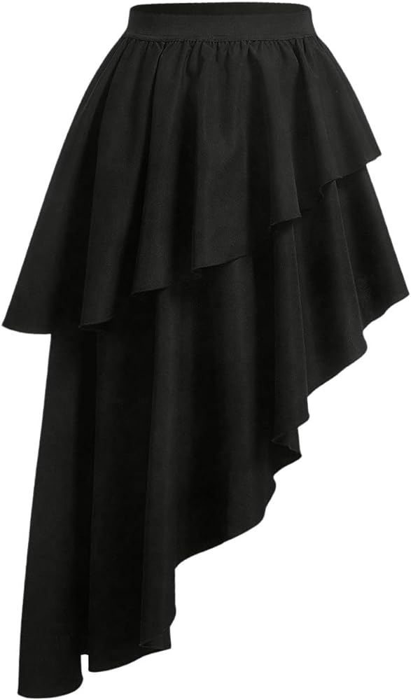 Milumia Women Layered Ruffle High Low Skirt Flared A Line Asymmetrical Long Skirts