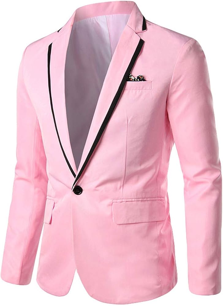 Men's Casual Blazer Jacket Slim Fit Lightweight Solid Color One Button Flap Pockets Lapel Suit Jacket Sports Coat