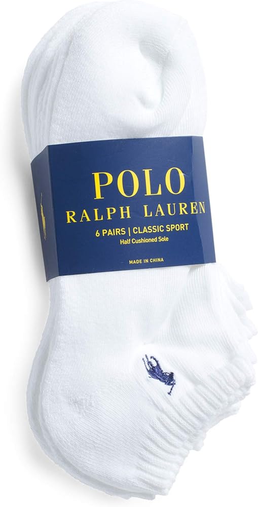 Polo Ralph Lauren Mens NO Show Socks (Size 6-12, White 6 Pairs)