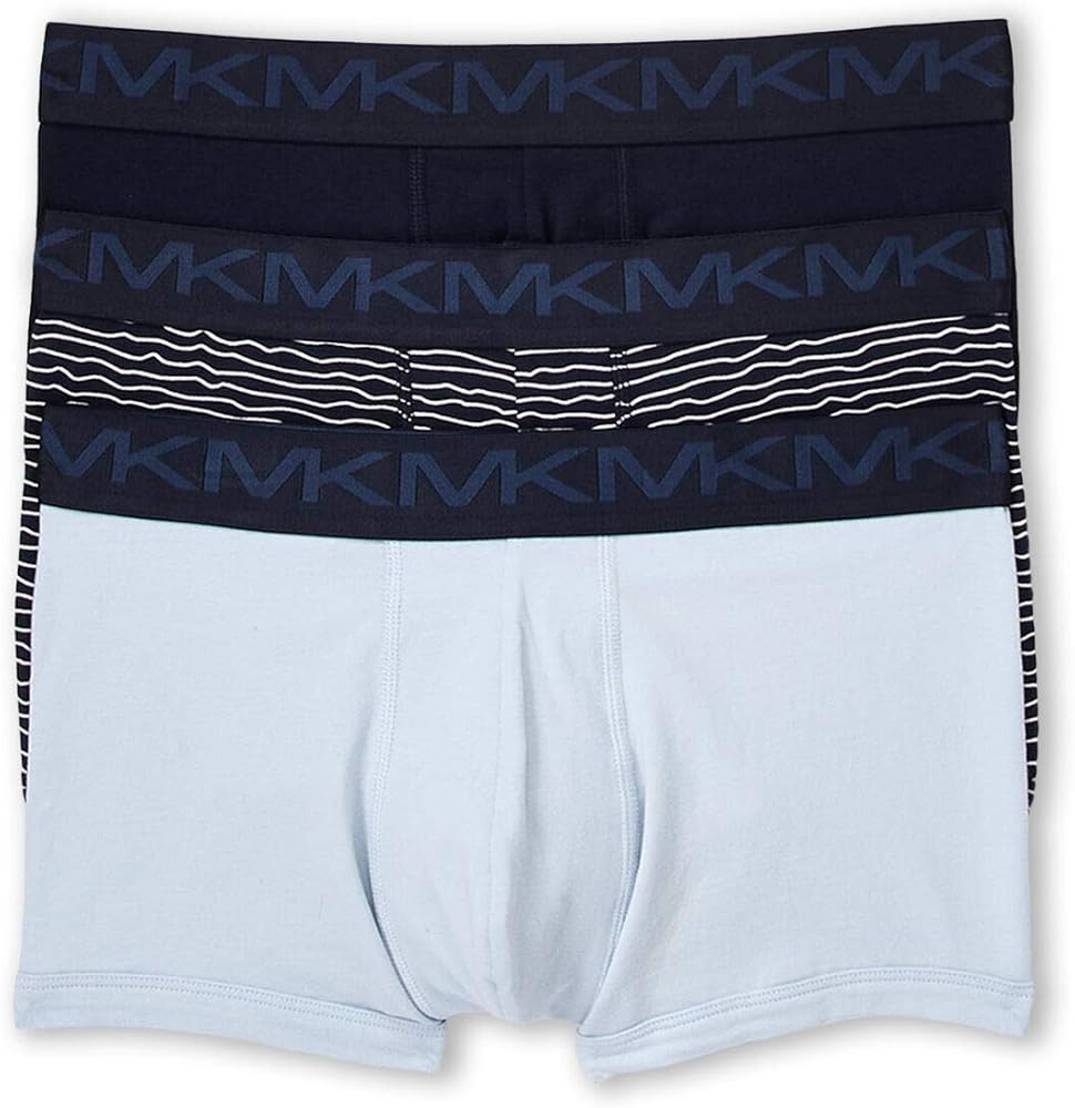 Michael Kors Men`s Performance Cotton Trunks 3 Pack (Obsidian(9S91T10456)/Waves, Small)