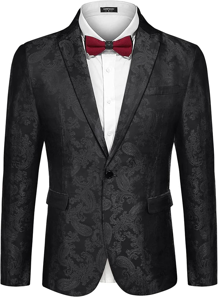 COOFANDY Men's Floral Tuxedo Jacket Paisley Notch Lapel Stylish Suit Blazer Jacket for Wedding, Dinner, Prom, Party