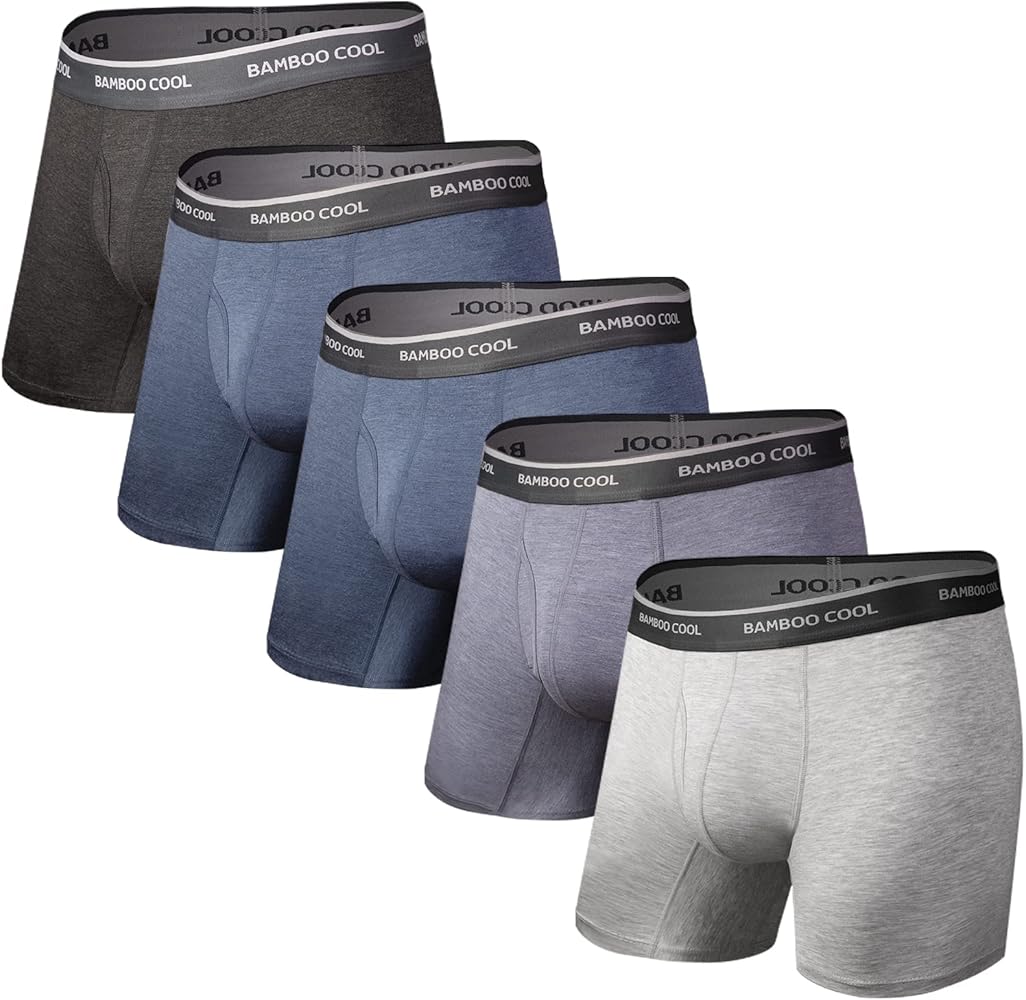 BAMBOO COOL Men's Long Boxer Briefs Long Leg Performance Breathable Comfort Underwear for Men 3 or 5 or 6 Pack