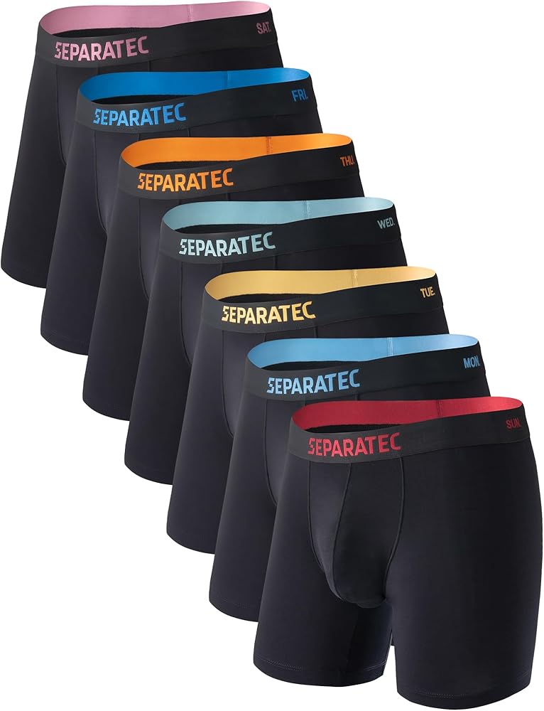 Separatec Dual Pouch Men's Underwear Soft Breathable Rayon Made from Bamboo Boxer Briefs Pouch Underwear for Men 7 Pack