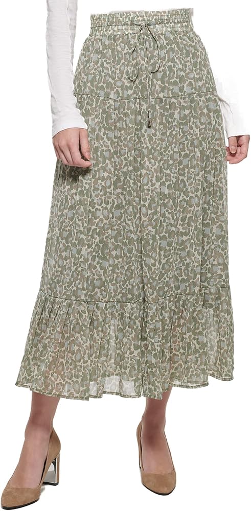 DKNY Women's Chiffon Ruffle Printed Sportswear Skirt