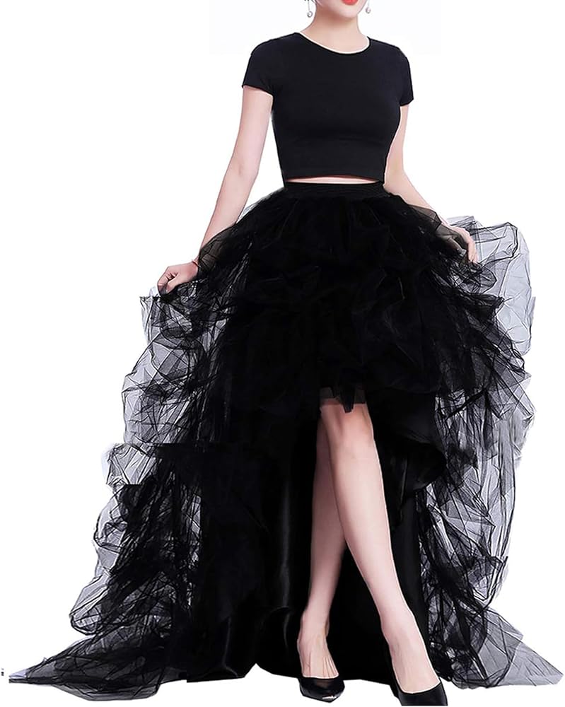 Lisong Women High Waist High Low Layered Tulle Floor Length Spectial Occasion Skirt
