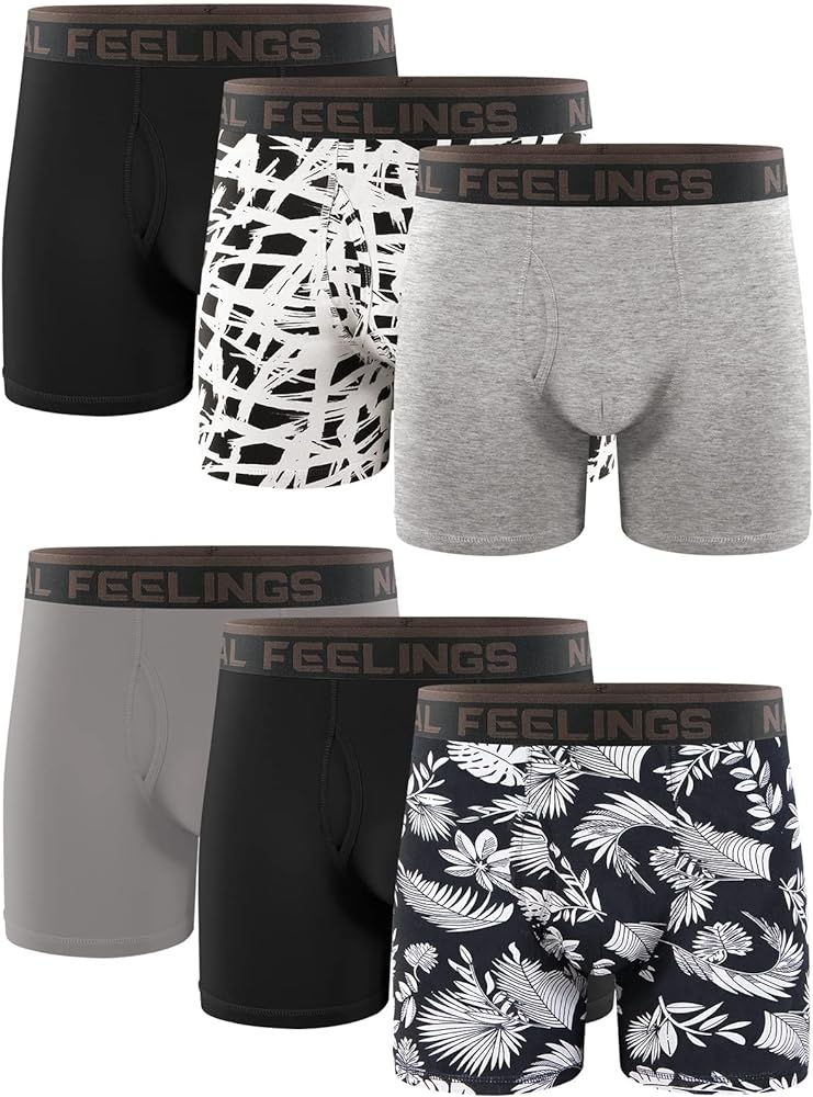 Natural Feelings Boxer Briefs Mens Underwear Men Pack of 5-6 Soft Cotton Open Fly Underwear