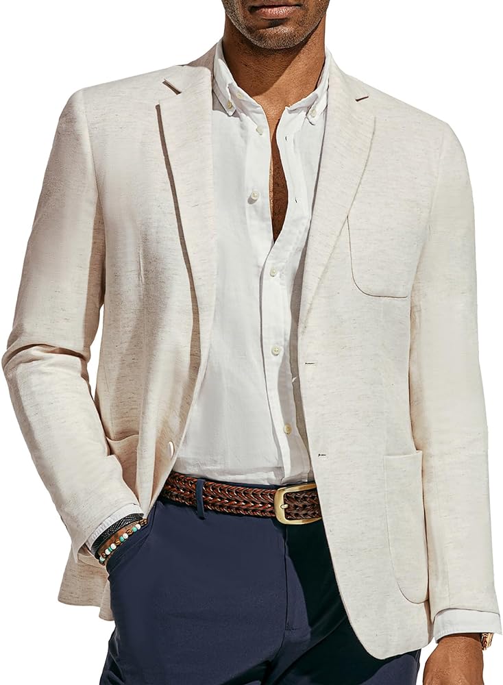 PJ PAUL JONES Men's Blazer Jacket Cotton Linen Sports Coats Regular Fit Two Buttons Herringbone Suit Jackets