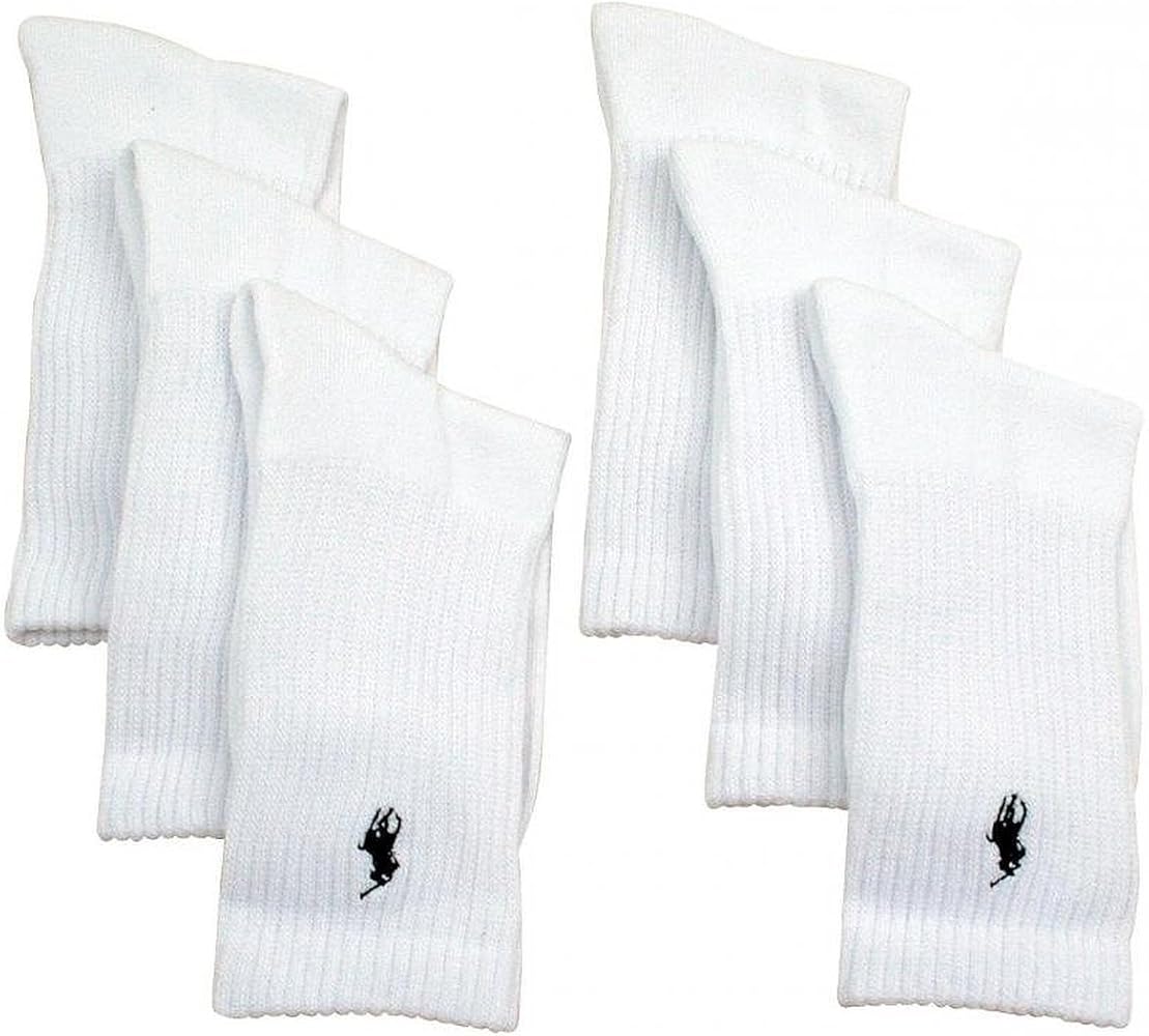 Polo Ralph Lauren Mens Classic Cotton Sport Pony Logo Socks 6 PACK (One size, White)