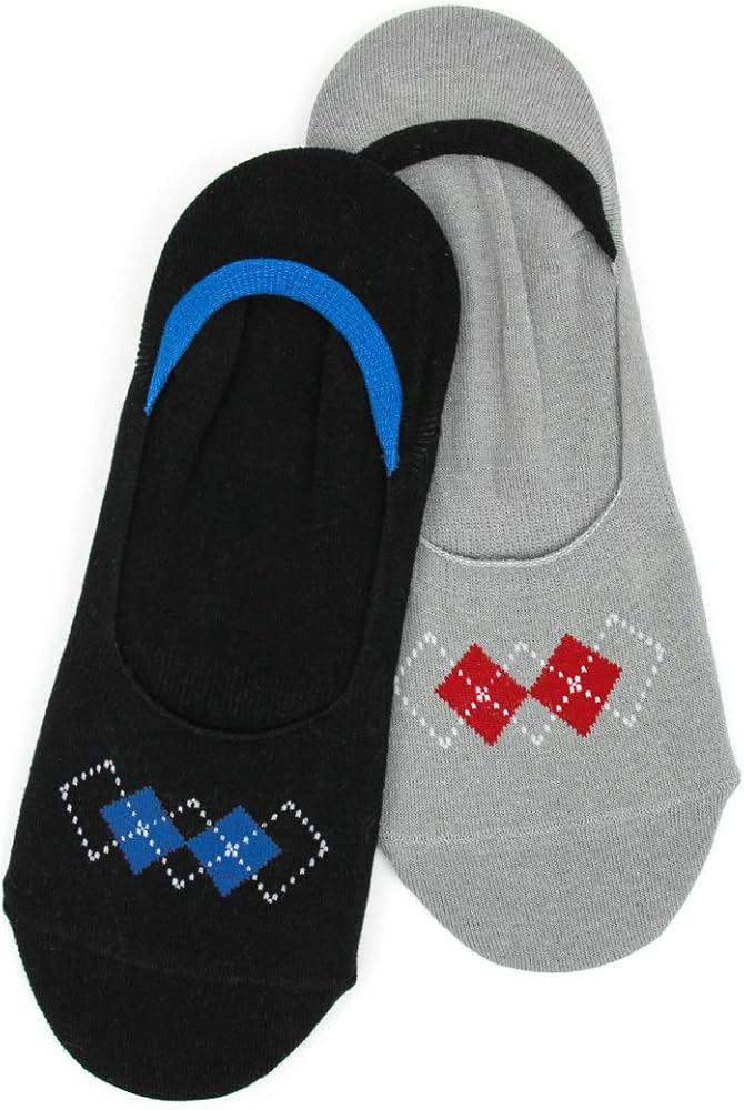 Foot Traffic Men's Chique Argyle Low Cut Liner Socks, in Black and Grey (2 Pack)