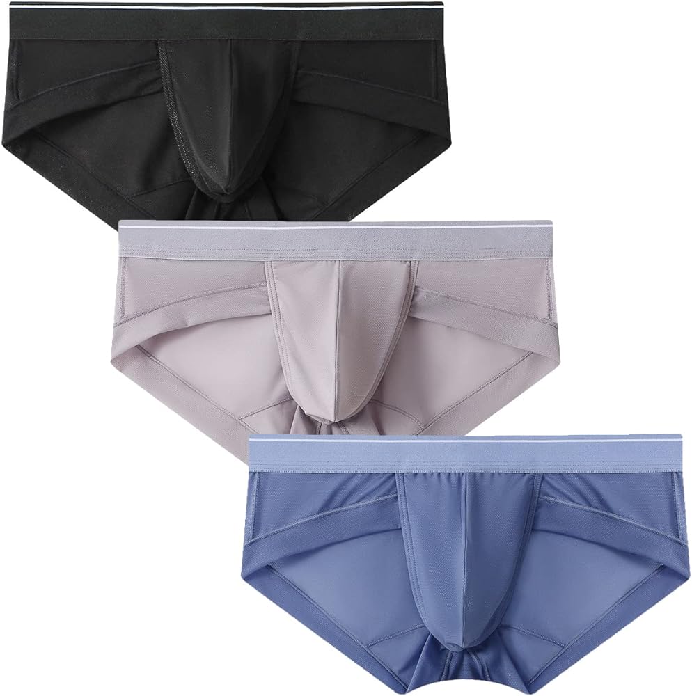 Men's Briefs Underwear Silky Bikinis Thongs No Fly Pouch Moisture-Wicking Underpants for Men Multi pack