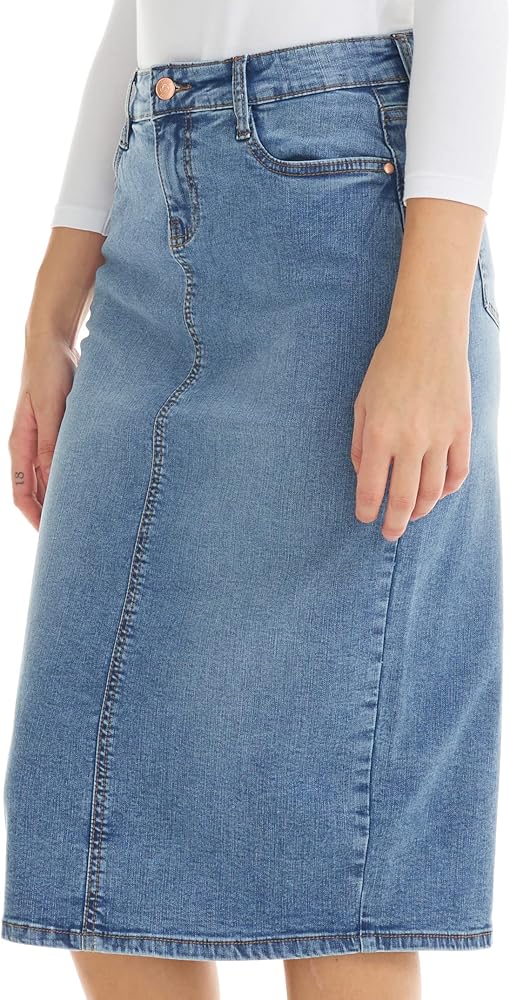 ESTEEZ Midi Length Pencil Stretch Denim Jean Skirt with Pockets for Women - Milan