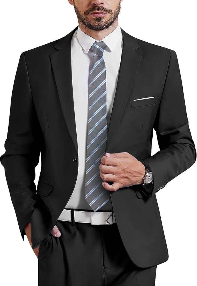 MY'S Men's One Button Jacket Blazer, Slim Fit Suit Casual Lightweight Sport Coat