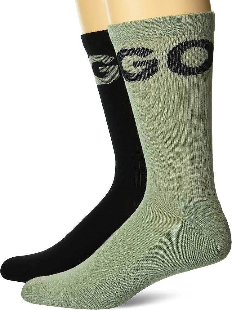 HUGO Men's 2-Pack Bold Logo Ribbed Quarter Length Socks
