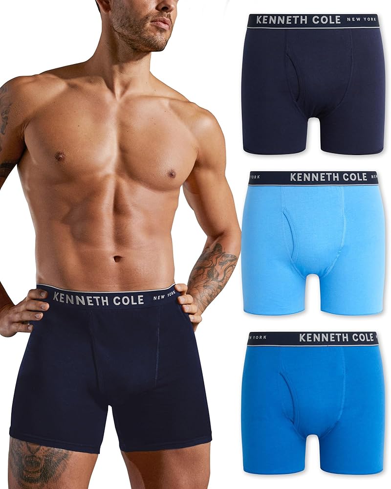 Kenneth Cole Men's Underwear - 100% Cotton Boxer Briefs with Pouch - 3 Pack Classic Multipack Boxer Briefs for Men (S-XL)