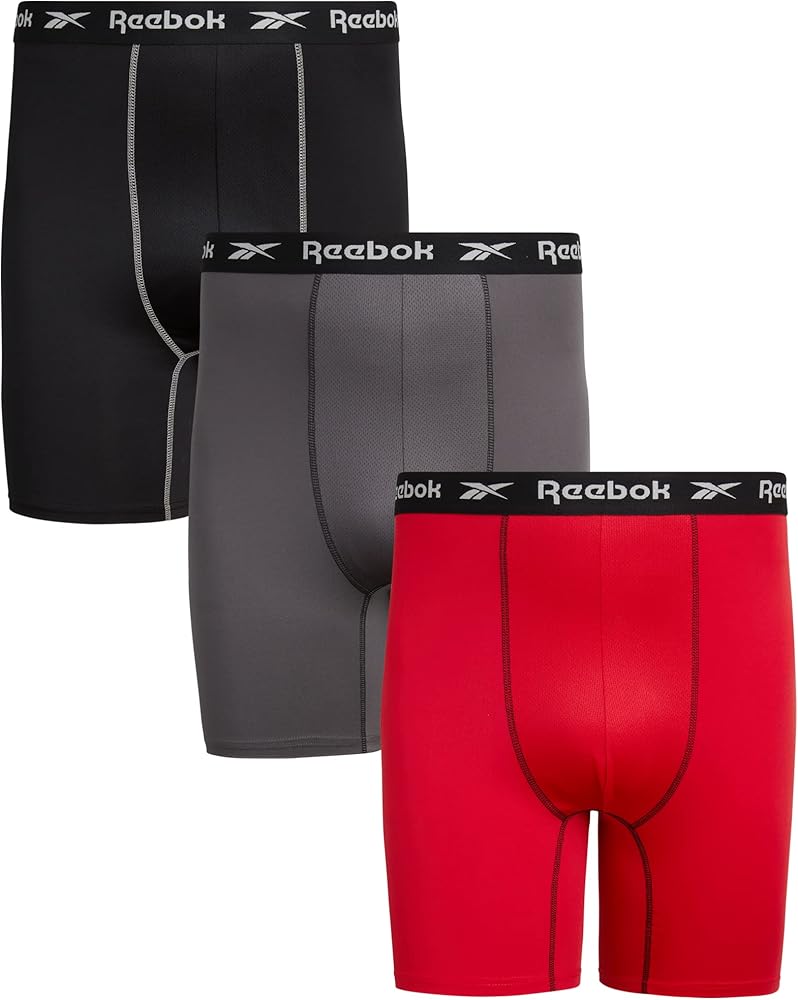 Reebok Men’s Boxer Briefs – 3 Pack Long Leg Soft Performance Boxer for Men - Big and Tall Men Underwear Pack (2XL – 4XL)