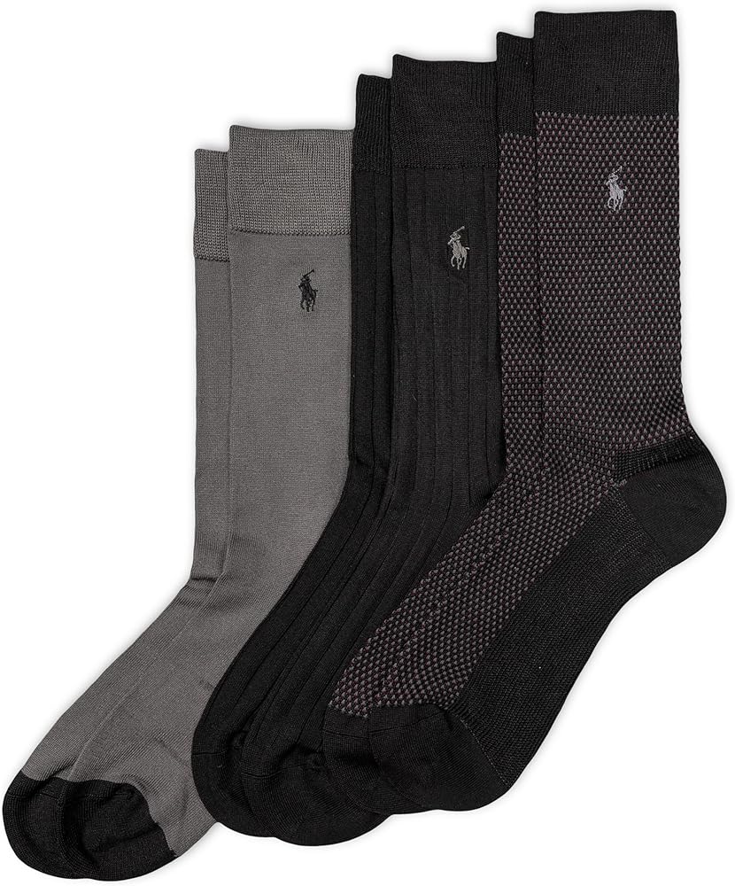 POLO RALPH LAUREN Men's Super Soft Birdseye Dress Crew Socks-3 Pair Pack-Signature Embroidered Pony & Heel-Toe Reinforcement