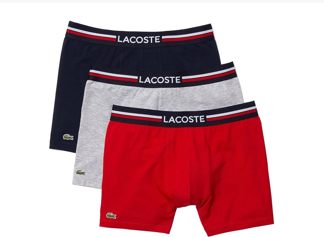Lacoste Men's Tricolor Lettered Waist Long Cotton Boxer Brief 3-Pack