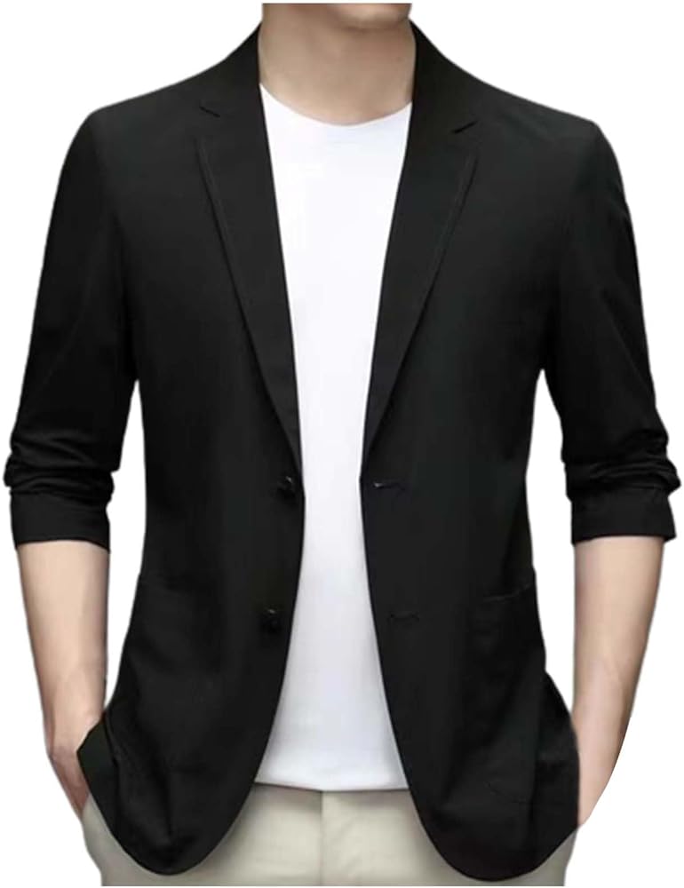 Men's Casual Business Work Blazer Lapel Nothced Wedding Party Tuxe Jacket Single Breasted Lightweight Sport Coats